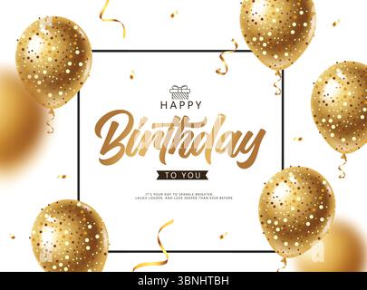 Elegant Gold Birthday Clipart with Sparkling Balloons, Confetti, and a Classic Greeting Design. Birthday Greeting Clipart Stock Vector