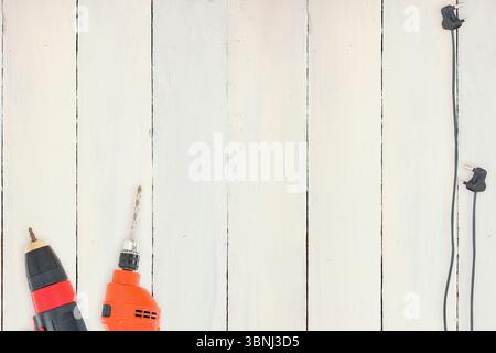 DIY tools on wooden background Stock Photo