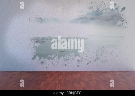 Splash on wall revealing coastline Stock Photo