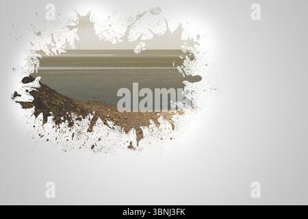 Splash on wall revealing beach Stock Photo