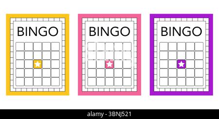 Empty bingo ticket collection with no numbers. Blank lotto and keno gambling sheets. Casino game paper templates for lucky draw illustrations, party Stock Vector