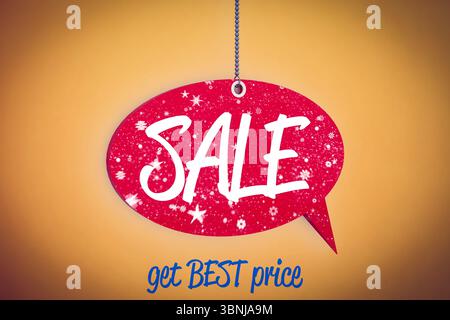 Flat design is featuring red SALE bubble on chain against orange gradient with tagline, copy space Stock Photo