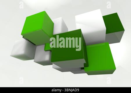 Abstract 3D cube cluster is floating on gray-white gradient background casting soft shadows Stock Photo