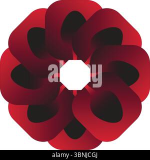 A striking geometric design featuring a flower pattern with bold red petals and black centers against a white background. Stock Vector
