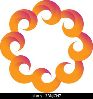 A captivating geometric design featuring a circular pattern with bold orange and pink swirls against a white background. Stock Vector