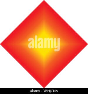 A minimalist abstract digital illustration of a diamond shape with a vibrant red, orange, and yellow gradient, creating a radiating glow on a clean wh Stock Vector