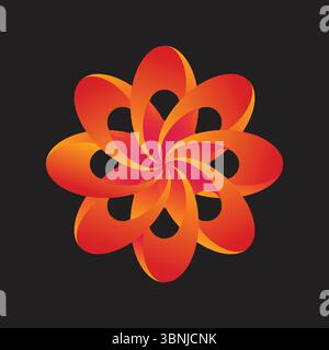 A dynamic graphic with swirling red and orange petals creating a radial pattern. The vibrant gradient forms an elegant motion on black. Stock Vector