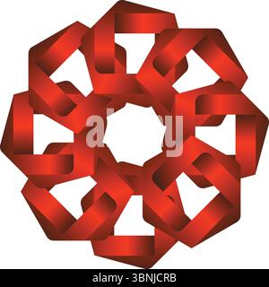 A captivating 3D geometric design featuring an intricate interlocking knot pattern in bold red hues against a white background. Stock Vector