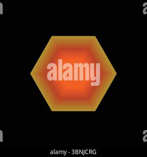 A minimalist digital illustration of a radiant hexagon featuring a vibrant orange to golden gradient, creating a warm, glowing effect on a stark black Stock Vector