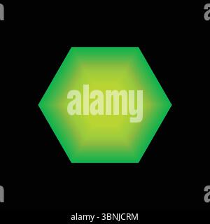 A minimalist digital illustration of a glowing hexagon with a vibrant yellow-green to dark green gradient, creating a luminous effect on a stark black Stock Vector
