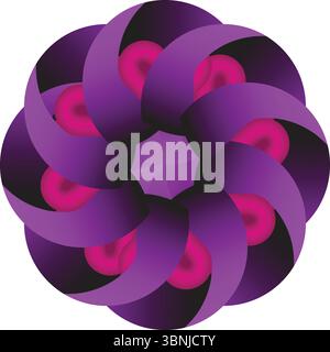 A captivating 3D geometric design featuring an intricate spiral knot pattern in bold purple and pink hues against a white background. Stock Vector