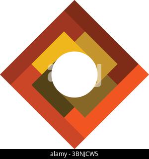 A geometric design featuring layered diamonds in warm brown, gold, and orange hues with a central white circle on a white background. Stock Vector