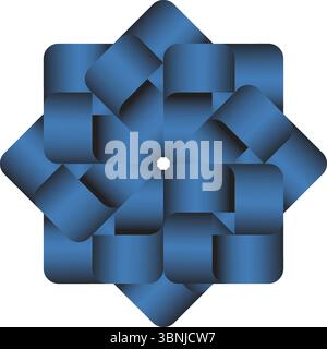 A dynamic geometric design featuring interlocking blue cubes arranged in a symmetrical pattern against a white background. Stock Vector