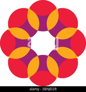 A striking geometric design featuring overlapping circles in bold red, orange, and purple hues, creating a dynamic and visually appealing pattern. Stock Vector