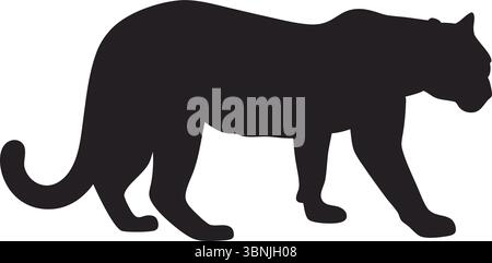 Big Cat Silhouette Vector, Black Panther Clipart, Wild Animal Art, Isolated Outline, Nature Wildlife Illustration, Mountain, Predator, Simple Design Stock Vector