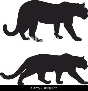 Big Cat Silhouette Vector, Black Panther Clipart, Wild Animal Art, Isolated Outline, Nature Wildlife Illustration, Mountain, Predator, Simple Design Stock Vector