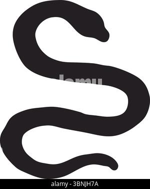 Snake Silhouette Vector, Black Reptile Clipart, Isolated Animal, Nature Wildlife Illustration, Simple Outline, Serpent Design, Curved Shape, Minimal Stock Vector