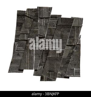 Handcrafted rectangular form of intricate design constructed from shredded black printed paper on white background with clipping path Stock Photo