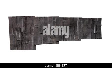 Rectangular textbox background created from shredded black-printed paper on white background with clipping path Stock Photo