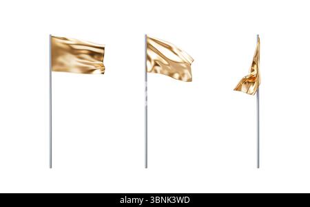 Flowing golden flag in the wind, 3d rendering. 3D illustration. Stock Photo