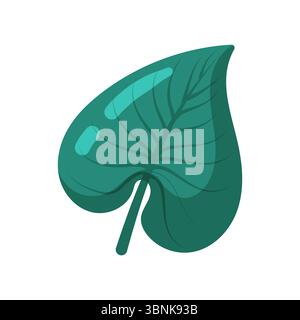 This vibrant vector illustration showcases a single, stylized green leaf with visible veins, rendered in a clean flat design style. Its slightly curve Stock Vector