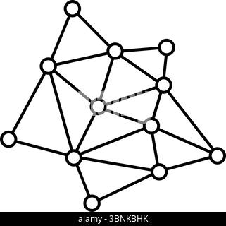 Distributed network and node structure isometric line icon with interconnected points and lines, black and white, Vector Illustration Stock Vector