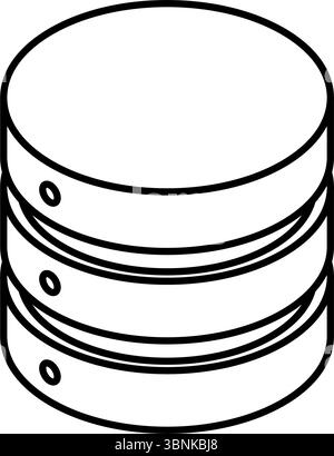 Data server isometric line icon with stacked cylindrical shape representing database or storage, black and white, Vector Illustration Stock Vector