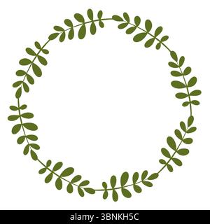 Vector isolated round frames of green summer, autumn leaves. Border for text. Flat clip art for design Stock Vector
