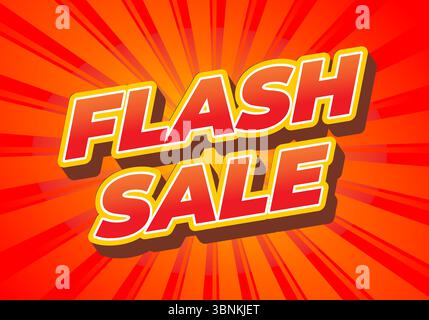 A vibrant graphic featuring the text FLASH SALE in bold, eye catching letters against a bright orange background with radiating lines Stock Vector