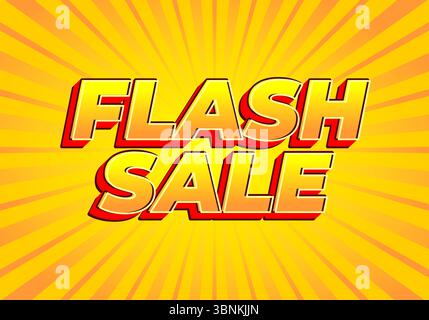A vibrant graphic featuring the text FLASH SALE in bold, 3D letters The background is a bright yellow with radiating lines, creating an energetic and Stock Vector