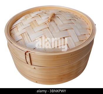 Bamboo steamer on a white background. Stock Photo