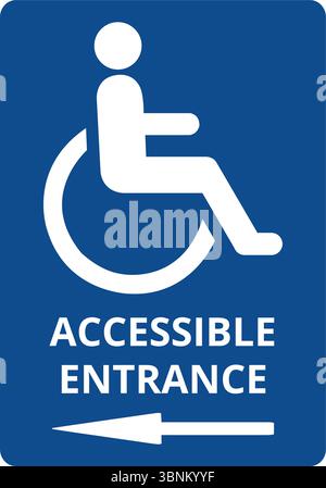 Accessible entrance for disable person sign on a blue background Stock Vector