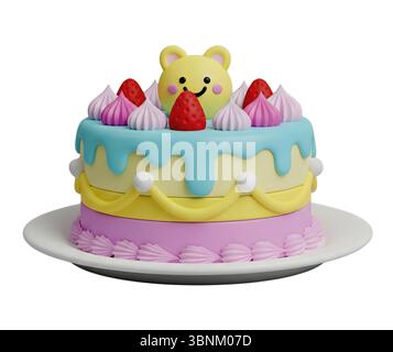 cake on plate minimalist 3D rendering in a soft and smooth renderer Stock Photo