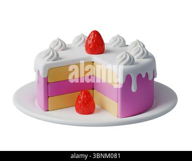 cake on plate minimalist 3D rendering in a soft and smooth renderer Stock Photo