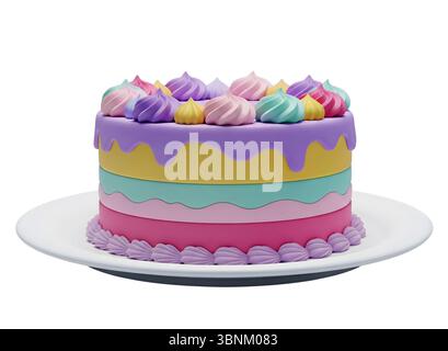 cake on plate minimalist 3D rendering in a soft and smooth renderer Stock Photo