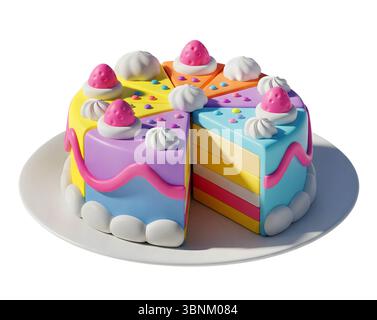 cake on plate minimalist 3D rendering in a soft and smooth renderer Stock Photo