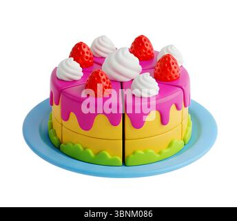 cake on plate minimalist 3D rendering in a soft and smooth renderer Stock Photo
