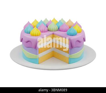 cake on plate minimalist 3D rendering in a soft and smooth renderer Stock Photo