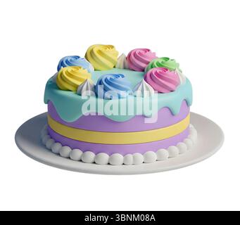 cake on plate minimalist 3D rendering in a soft and smooth renderer Stock Photo