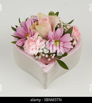 Pink roses in a heart box on Valentine's Day Stock Photo