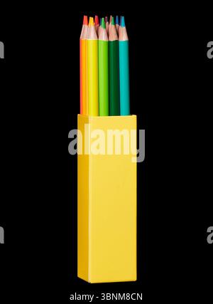 Box of colored pencils with pointed ends and ready to draw on Stock Photo