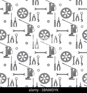 Car maintenance tools pattern with wrench, screwdriver, and oil can on white background vector Stock Vector