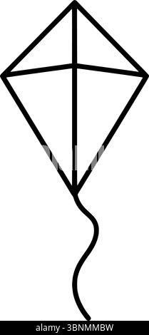 Minimalist line drawing of a flying kite, black and white geometric vector icon symbolizing childhood, freedom, creativity, and outdoor play Stock Vector