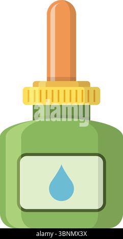 Pipette with oil drop icon in flat style. Dropper bottle vector illustration on isolated background. Medical tube sign business concept. Stock Vector