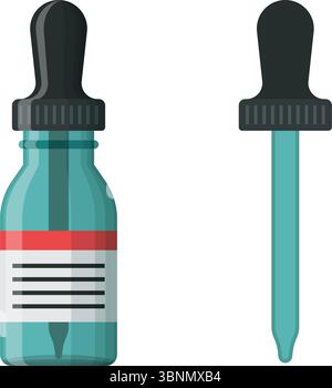 Pipette with oil drop icon in flat style. Dropper bottle vector illustration on isolated background. Medical tube sign business concept. Stock Vector