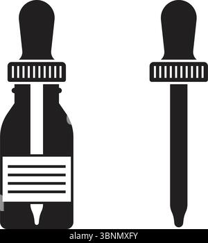 Pipette with oil drop icon in flat style. Dropper bottle vector illustration on isolated background. Medical tube sign business concept. Stock Vector