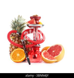 Hookah with different fruits isolated on white Stock Photo