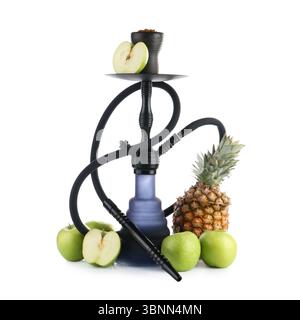 Hookah with different fruits isolated on white Stock Photo