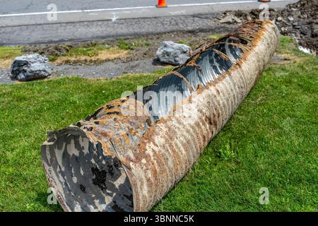Infrastructure photo of rusted out corrugated metal pipe, CMP, drainage ...