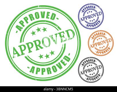 Approved Stamps Green Blue Brown Black Rubber Stamps for Official Documents Stock Vector